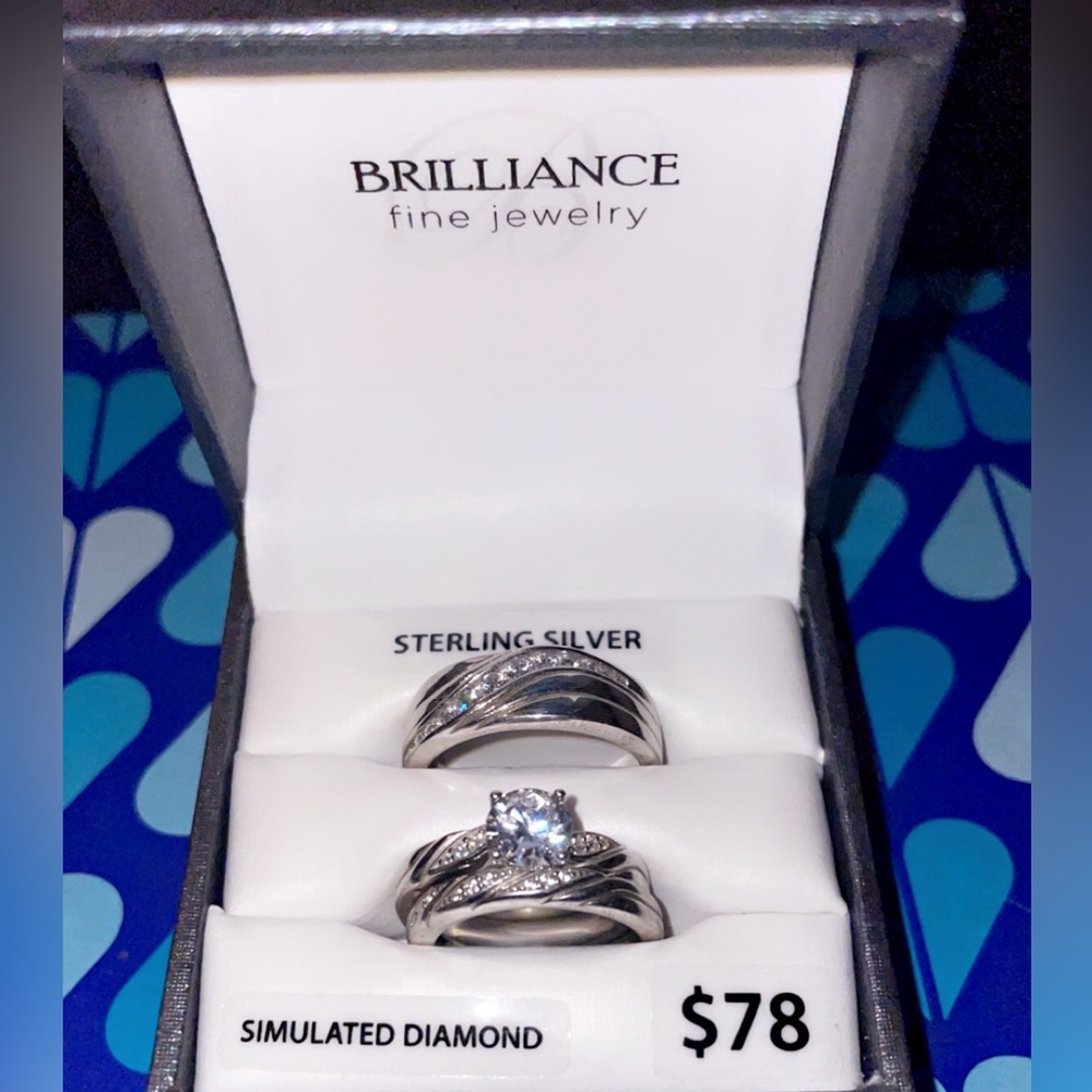 Sterling Silver Wedding Rings w/ Simulated Diamond